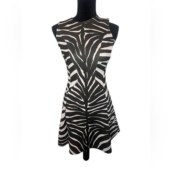 RARE MICHAEL KORS BROWN ZEBRA PRINT FIT & FLARE TRENDY COCKTAIL DRESS WOMENS 0 - Picture 1 of 7